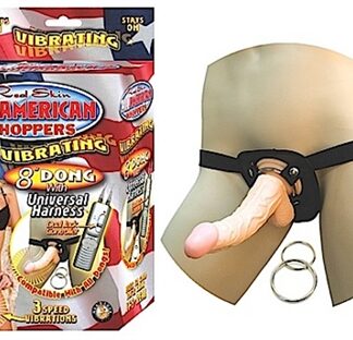 All American Whoppers Vibrating 8" Dong With Unversal Harness - Light