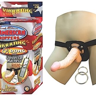 All American Whoppers Vibrating 6.5-Inch Dong With Universasl Harness - Flesh
