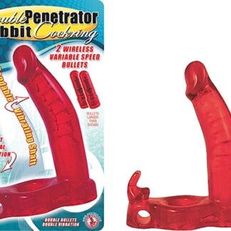 Double Penetrator Rabbit Cock Ring - Red