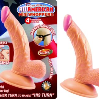 All American Mini Whoppers 4-Inch Curved Dong With Balls - Flesh