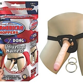 All American Whoppers 7-Inch Dong With Universal Harness-Flesh