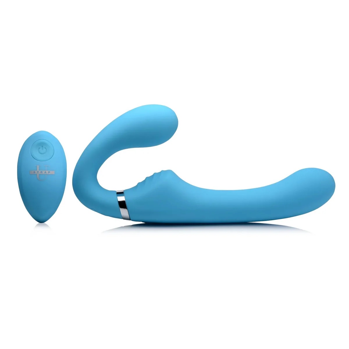 10x Mighty Rider Vibrating Strapless Strap-on - Blue - Image 3