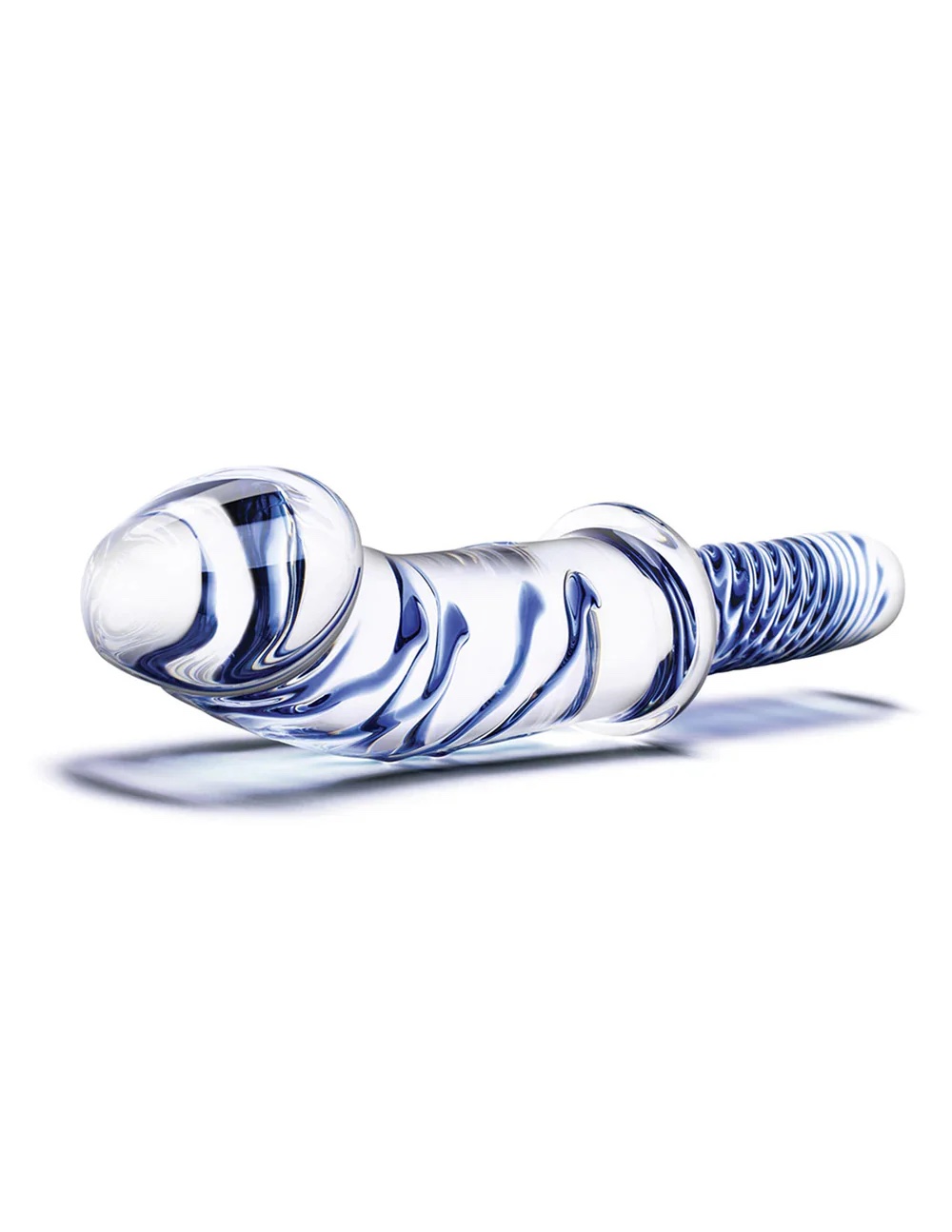 11 Inch Realistic Double Ended Glass Dildo With Handle - Blue/clear - Image 3