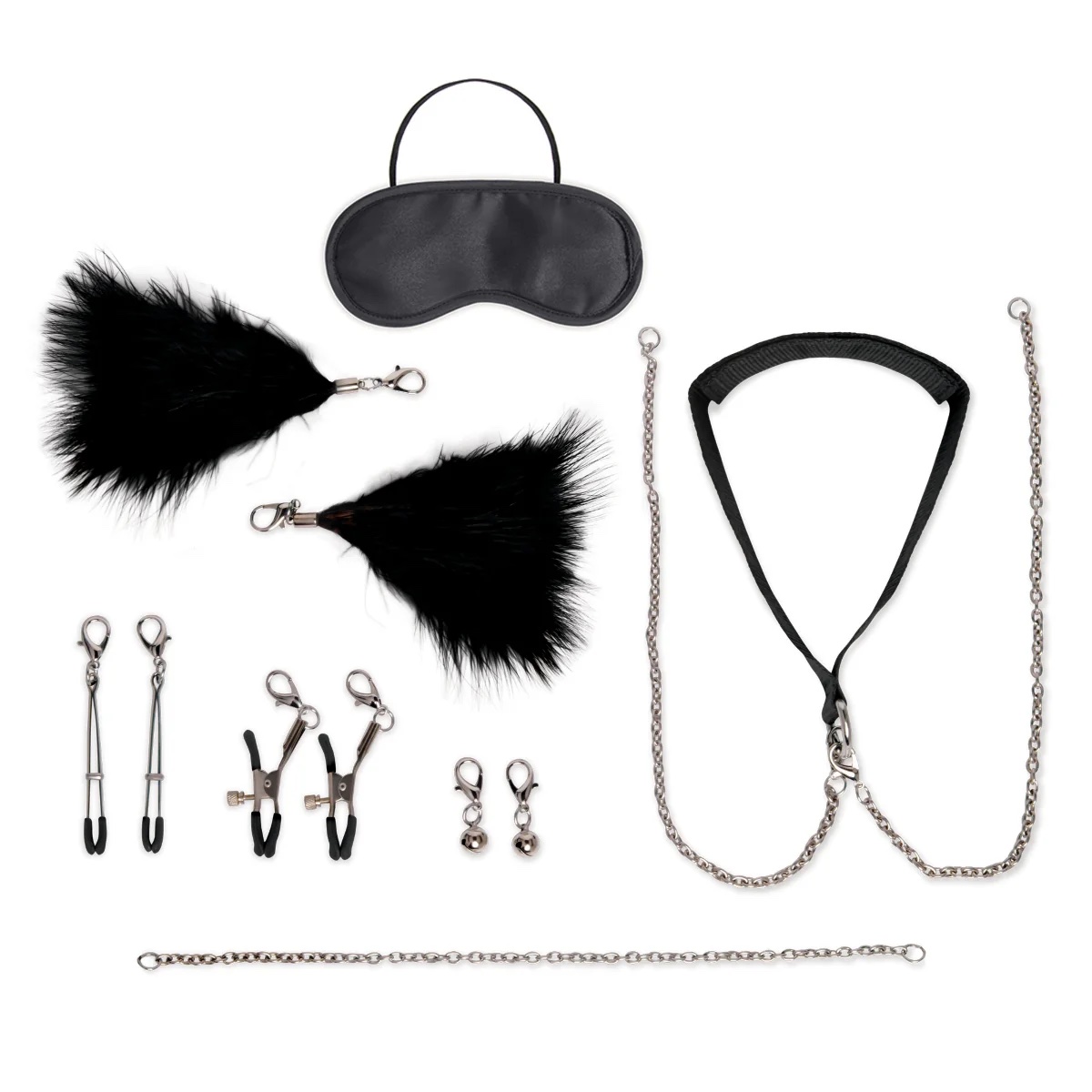 12 Pc Interchangeable Collar and Nipple Clips Set - Black - Image 2