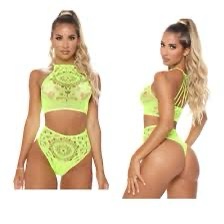 2 Pc Crop Top & Panty - Neon Yellow - S/m