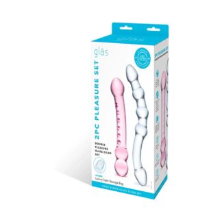 2 Pc Double Pleasure Glass Dildo Set - Pink/clear