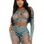 2 Pc Net Crop Top and Footless Tights - One Size - Turquoise - Image 2