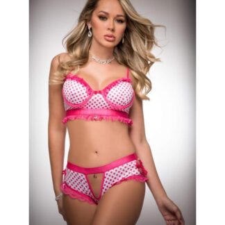 2 Pc Silky Chekkini Panty and Bra Top - One Size - Pink Polka Dot