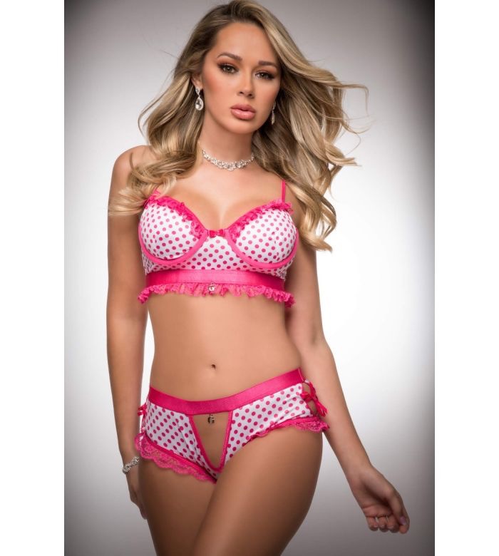 2 Pc Silky Chekkini Panty and Bra Top - One Size - Pink Polka Dot