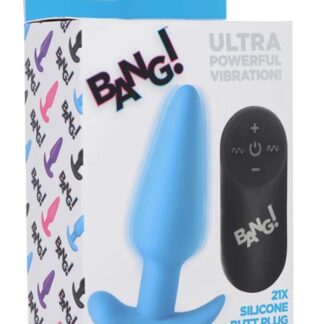 21x Silicone Butt Plug With Remote - Blue