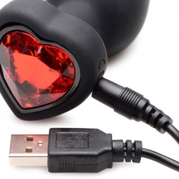 28x Silicone Vibrating Red Heart Anal Plug With Remote - Small - Image 5