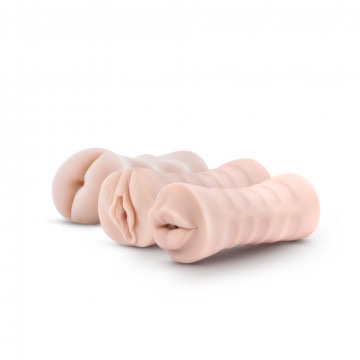M for Men - 3-Pack Self-Lubricating Vibrating Stroker Sleeve Kit - Vanilla - Image 3