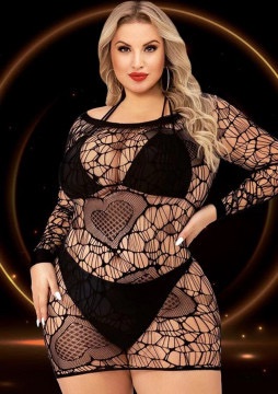 Long Sleeve Mini Dress - Queen Size - Black - Image 2