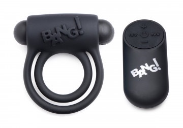 Bang - Silicone Cock Ring and Bullet With Remote Control - Black - Image 2